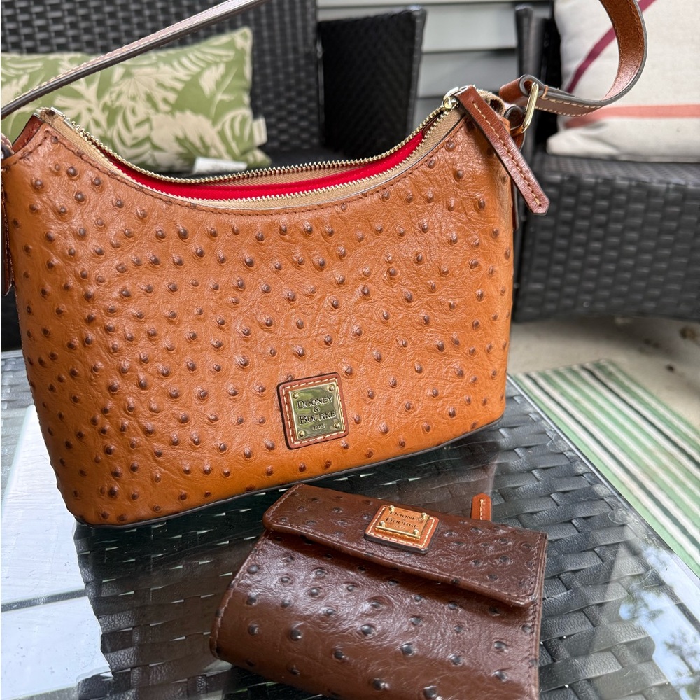 Brown Leather Wallet with Gold Zipper Dooney & Burke